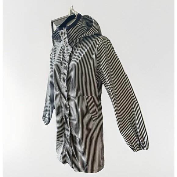 'S MaxMara Trench Rain Coat Reversible Women's Size 6 Nautical Navy Chic Striped - Picture 2 of 16